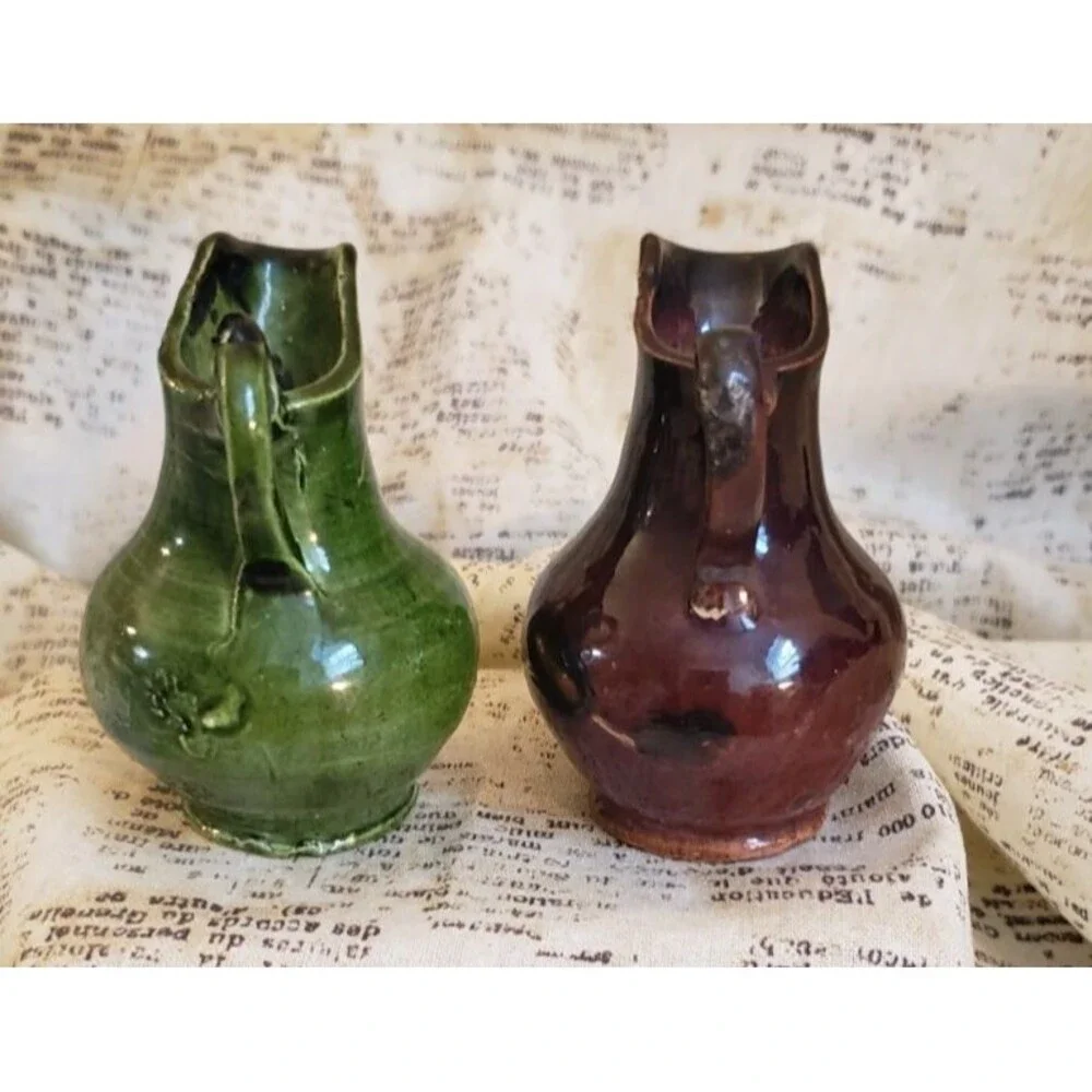 Artsy, Earth Tones, Boho  - Two Vintage Bulb Shaped Miniature Pitchers